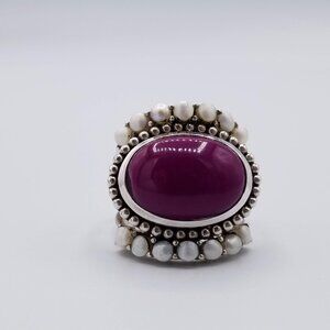 This Sterling Silver Purple Stone and Mother of Pearl chunky southwestern style